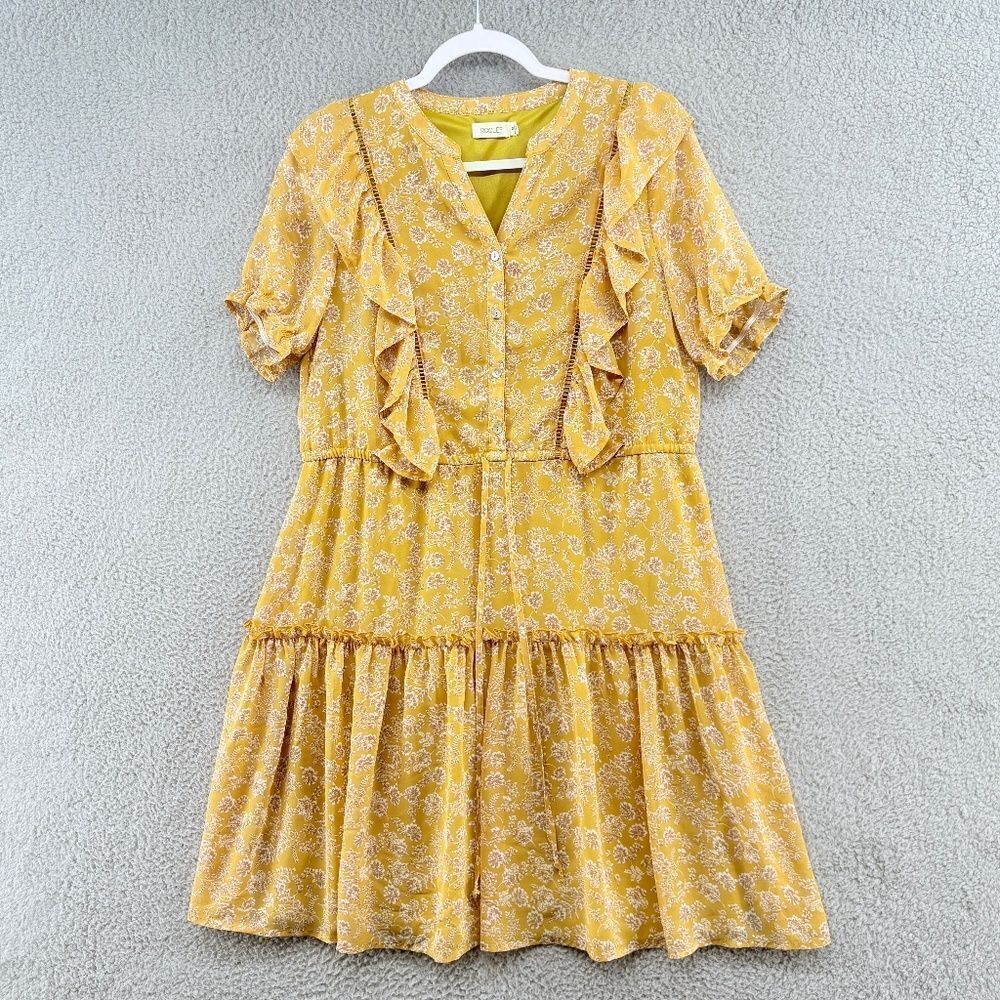 Rooley tiered floral short sleeve dress ruffle cottage core cinched waist sz M - Picture 3 of 11